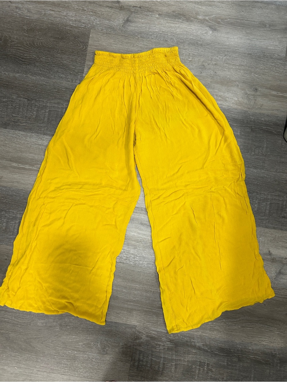 Wide Leg Smocked Waist Pants - Yellow